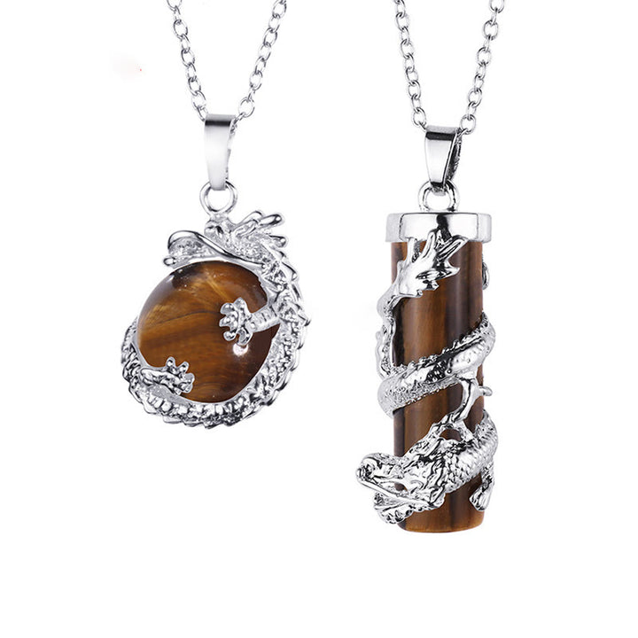 Buddha Stones 2 pezzi drago avvolto palla rotonda pietra preziosa coppia collana pendente