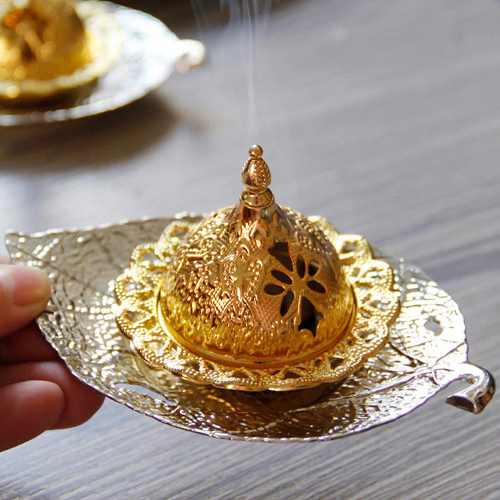 Sottobicchiere in foglia d'oro tibetano, bruciatore di incenso per meditazione