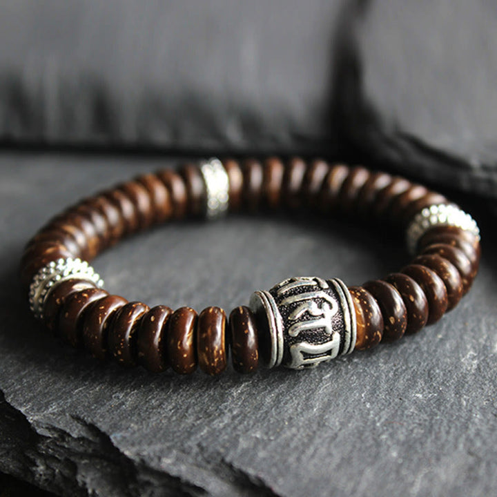 Braccialetto positivo Buddha Stones Natural Tibetan Coconut Shell Om Mani Padme Hum