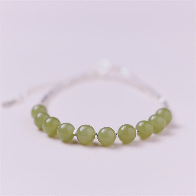 Bracciale con catena portafortuna in argento sterling 925 con perline di giada Hetian Buddha Stones - image 1