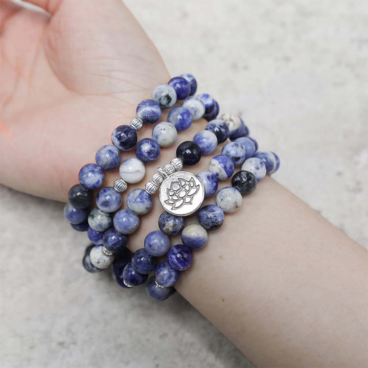 Collana con bracciale in pietra naturale Buddha Stones Aventurina blu Lotus Peace