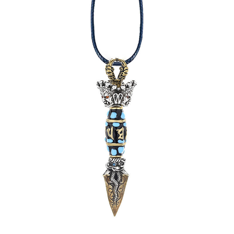 Buddha Stones Tibet Om Mani Padme Hum Dzi Bead Dorje Vajra Pattern Ricchezza Collana girevole pendente - image 11