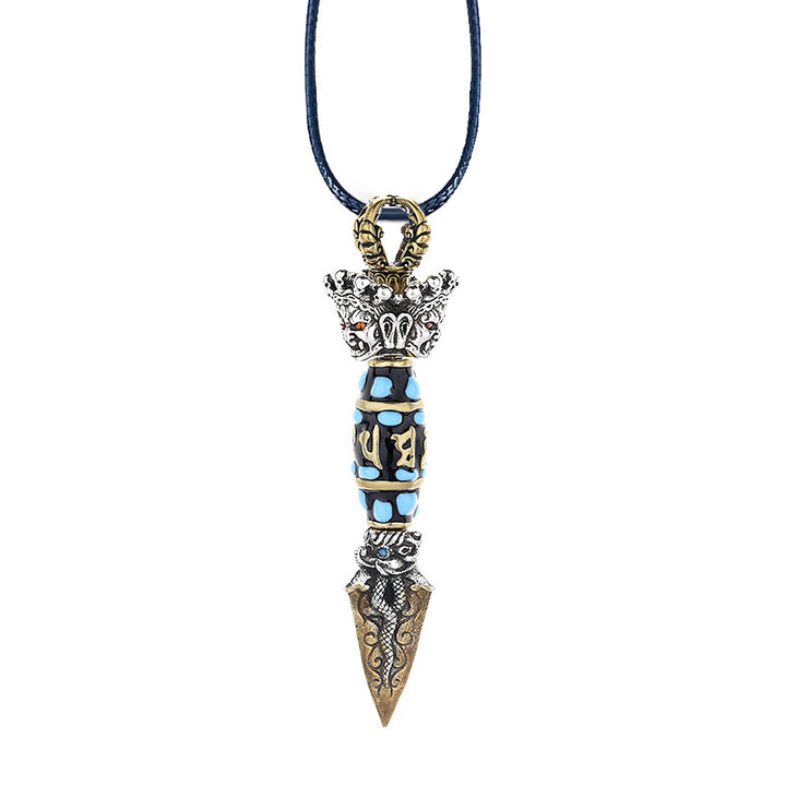 Buddha Stones Tibet Om Mani Padme Hum Dzi Bead Dorje Vajra Pattern Ricchezza Collana girevole pendente - image 11
