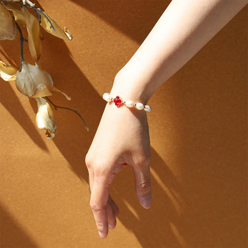 Bracciale a catena con quadrifoglio Buddha Stones, perle e ricchezza