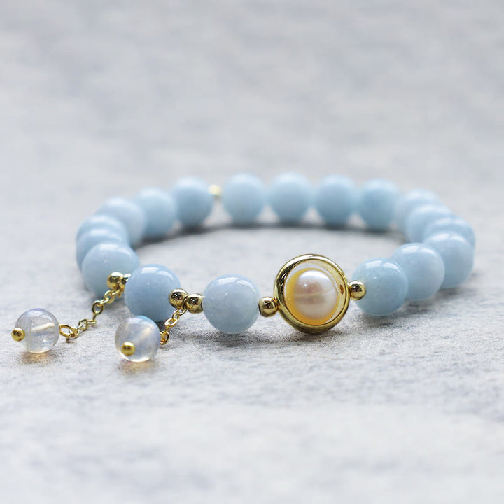Braccialetto con ciondolo in perle di pietra di luna, acquamarina e perle curative Buddha Stones