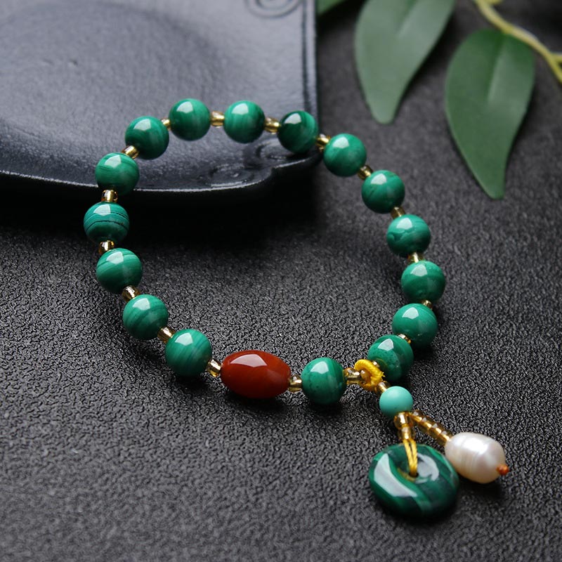 Braccialetto di protezione con perline di agata rossa e malachite naturale