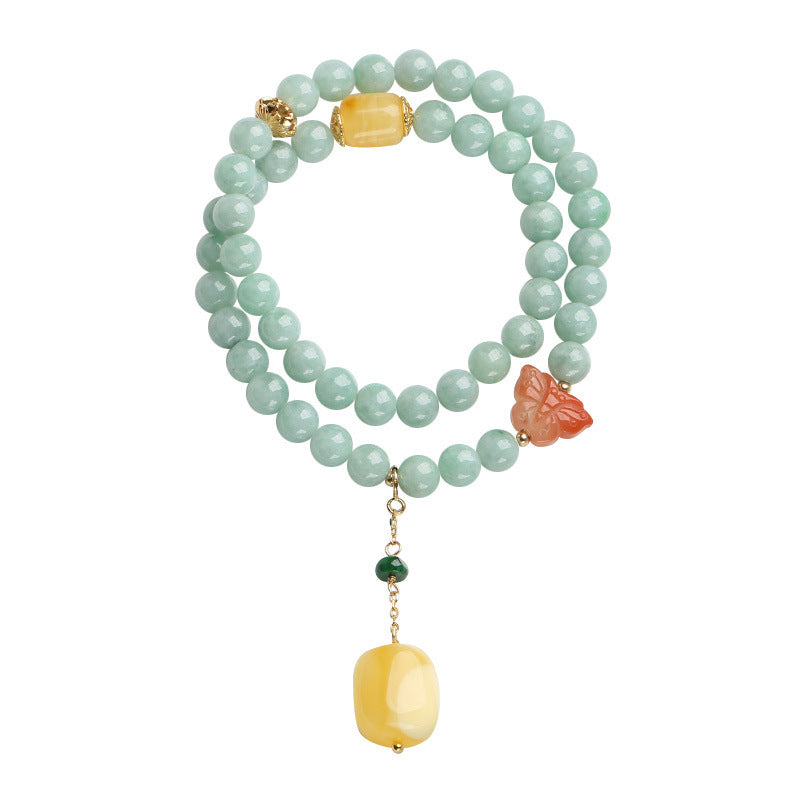 Bracciale Buddha Stones 925 Sterling Silver Jade Natural Ambra Butterfly Luck Abundance