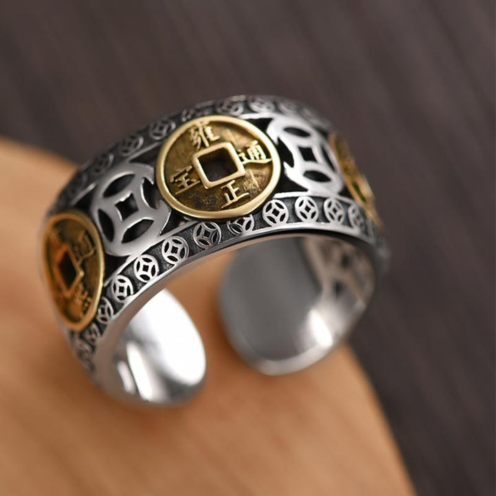 Anello regolabile con equilibrio di cinque monete dell'imperatore Buddha Stones - image 2