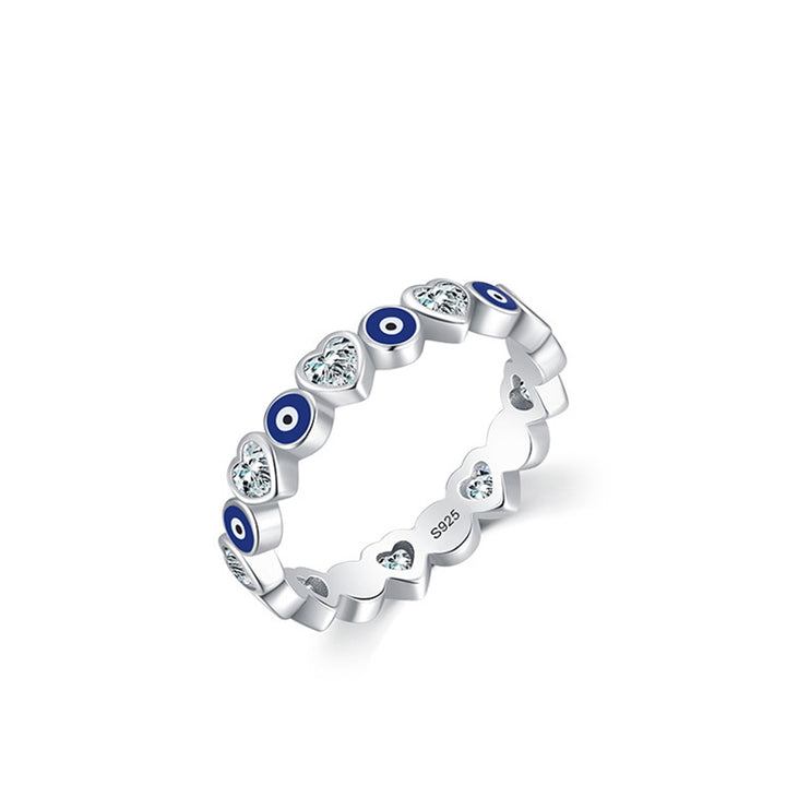 Anello di benedizione con zircone a forma di cuore con occhio malvagio in argento sterling 925 Buddha Stones - image 4