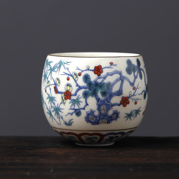 Buddha Stones Vintage Prugna Fiore Pino Bambù Fenice Kirin Leone Danzante Tazza da Tè in Ceramica Tazze da Tè