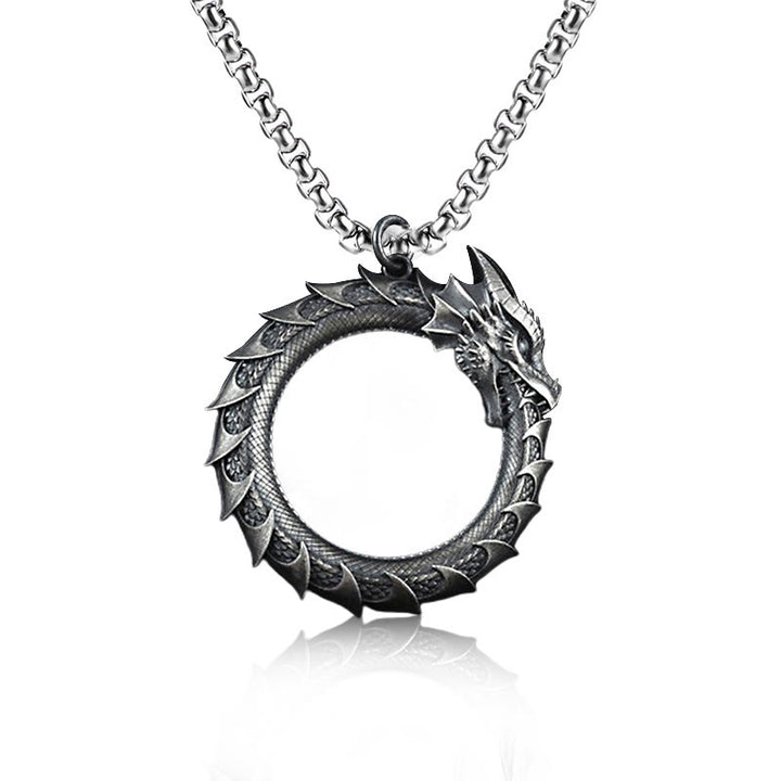 Collana con ciondolo di protezione del serpente drago in stagno puro Buddha Stones - Ciondolo drago e catena comune - image 6