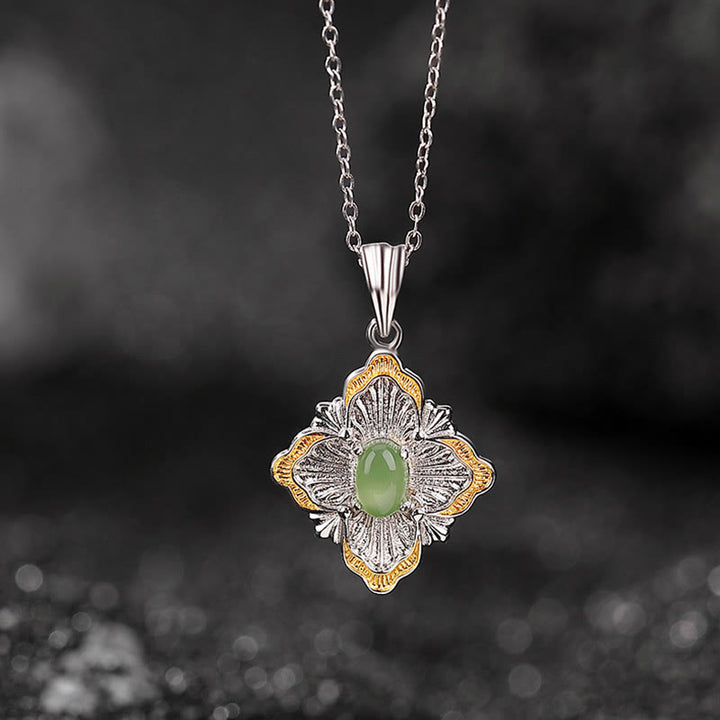 Collana con ciondolo a forma di rombo in giada ciano Hetian, design a Buddha Stones , in argento sterling 925 placcato oro, con guarigione della fortuna