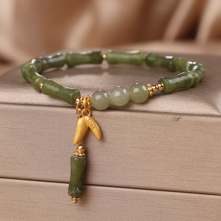 Braccialetto di fortuna con motivo a foglie di giada e bambù verde Buddha Stones