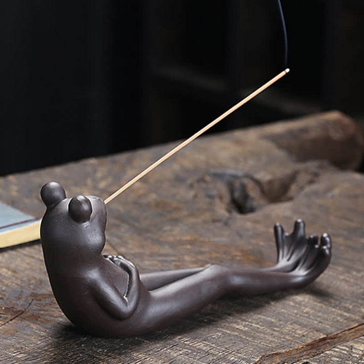 Bruciatore di incenso di guarigione spirituale in ceramica a forma di rana da meditazione - image 4