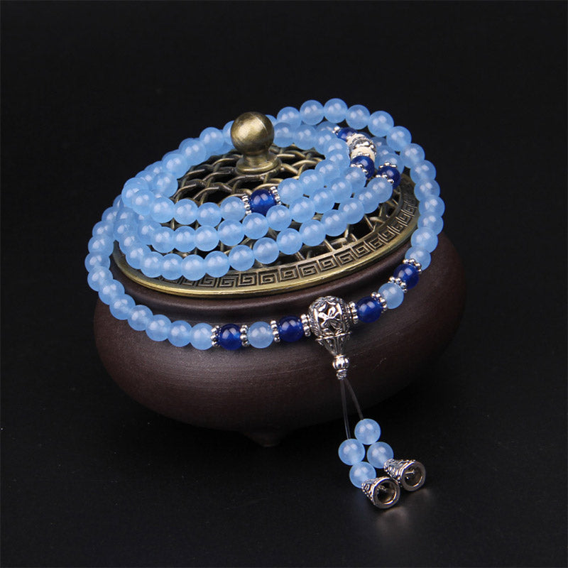 Buddha Stones 108 Perle Bracciale Mala di Cristallo Blu per Guarigione