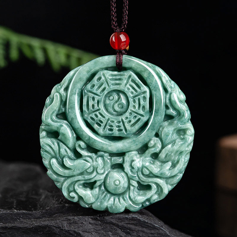 Collana con ciondolo in corda con equilibrio di Yin e Yang, drago e pietre Buddha Stones - Giada - image 1