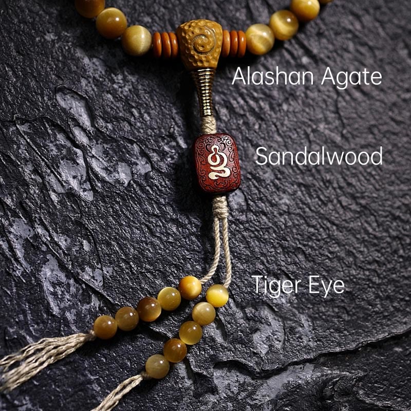 Buddha Stones 108 Mala Beads Natural Tiger Eye Rame Dorje Protezione Nappa Bracciale