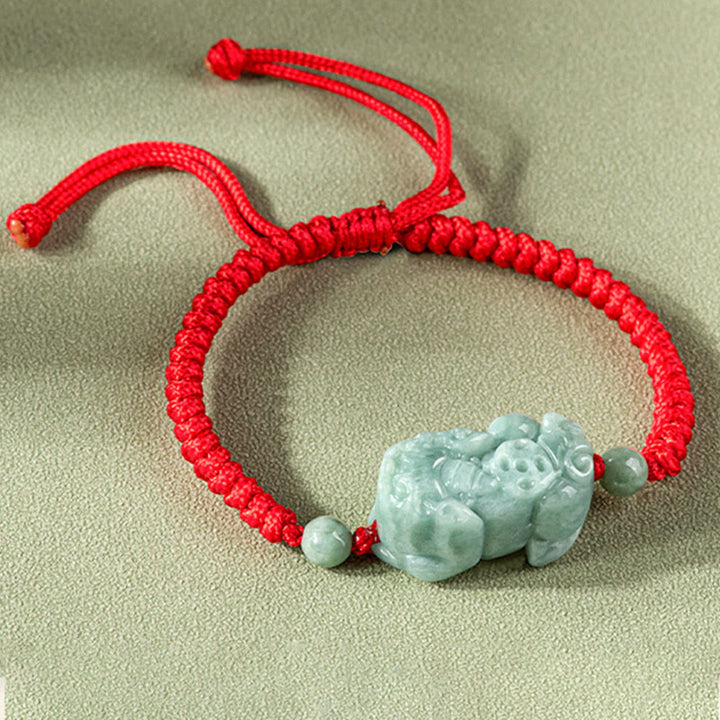 Braccialetto di corda intrecciata con Buddha Stones King Kong in giada naturale PiXiu fatto a mano