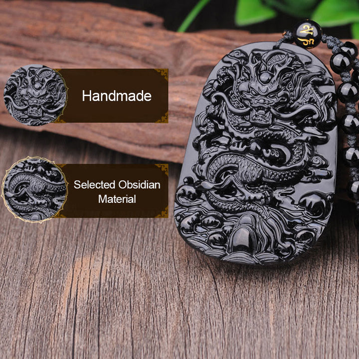 Buddha Stones Collana con ciondolo a forma di drago in pietra di ossidiana nera - image 7