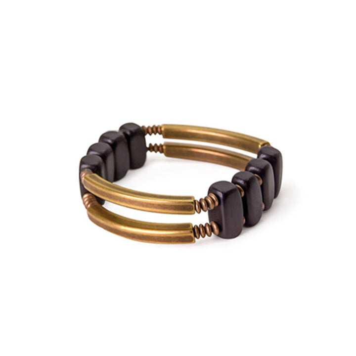Bracciale a doppio strato in ottone e rame con Buddha Stones in legno di ebano tibetano - image 12