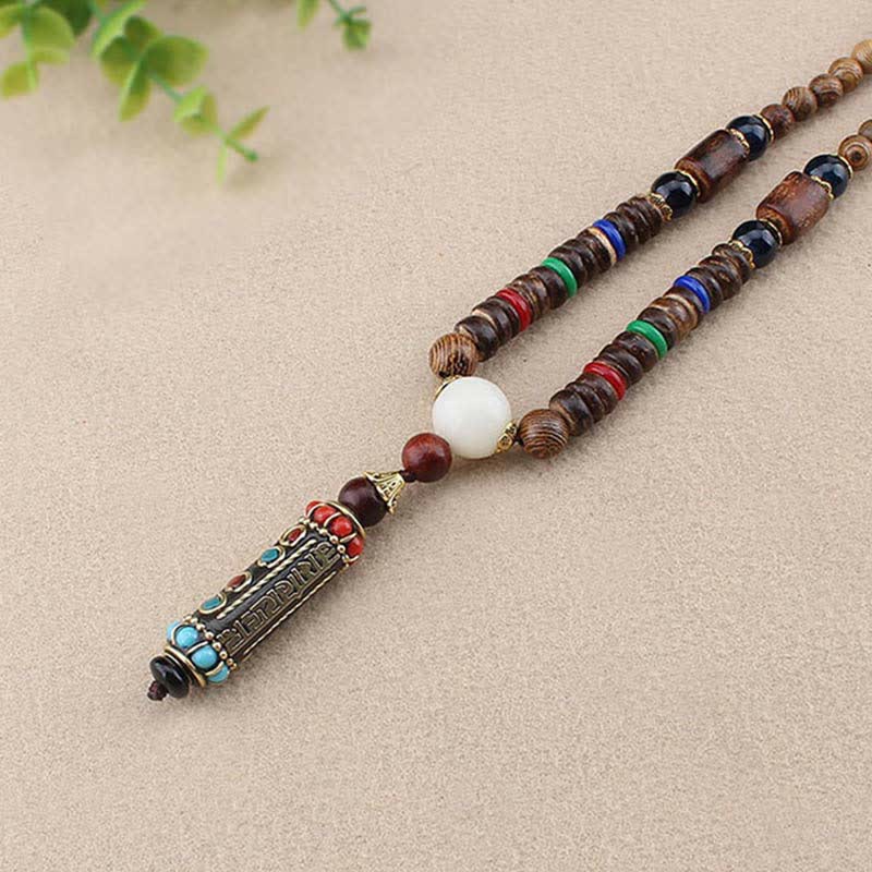 Ciondolo per collana in legno di wenge con Buddha Stones tibetano Om Mani Padme Hum Dzi - image 4