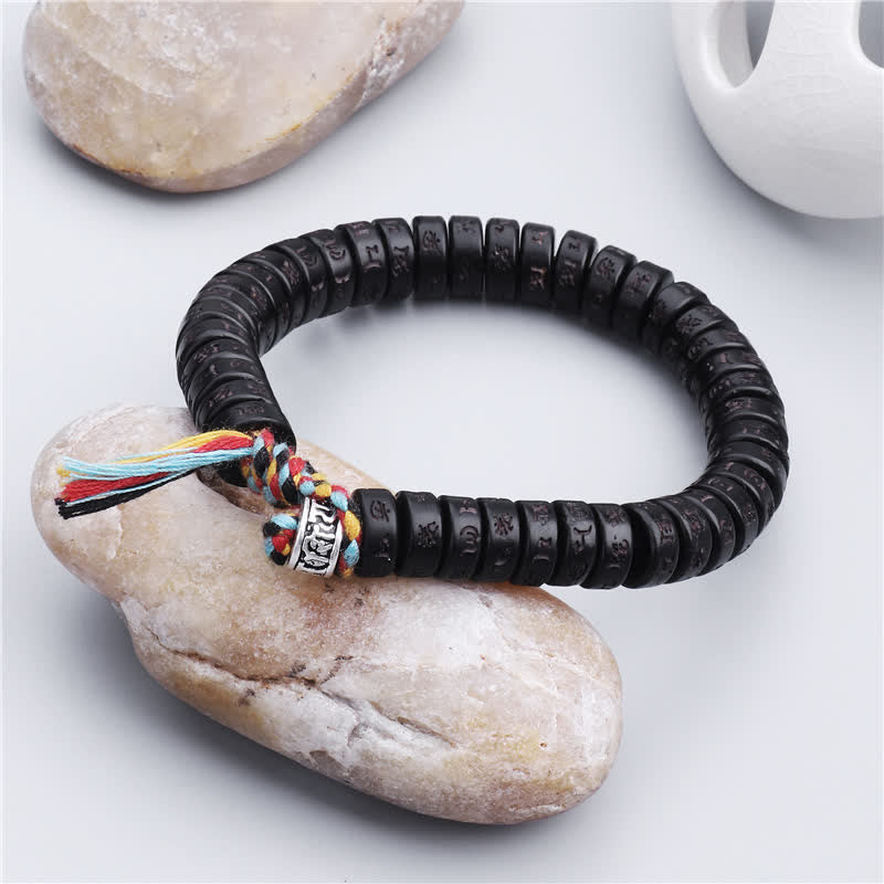 Buddha Stones Perline di guscio di cocco tibetano Braccialetto della felicità con mantra Om Mani Padme Hum inciso - image 1