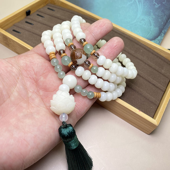 Braccialetto di protezione con 108 perle di Mala di semi di Bodhi bianchi Buddha Stones