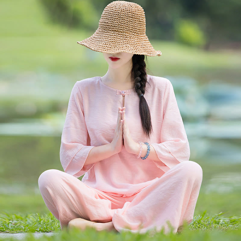 Completo da donna per Tai Chi, meditazione, preghiera, pratica spirituale zen mattutina. - Rosa - US8-10, UK/AU12-14, EU40-42 (2XL) - image 13