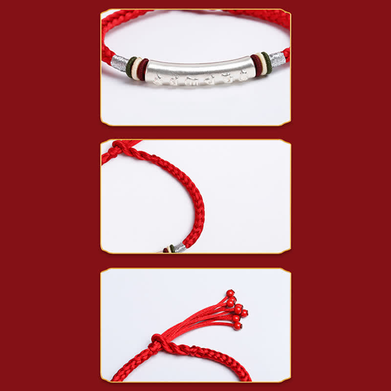 Braccialetto di corda di protezione e forza Om Mani Padme Hum in argento sterling 999 Buddha Stones - image 6