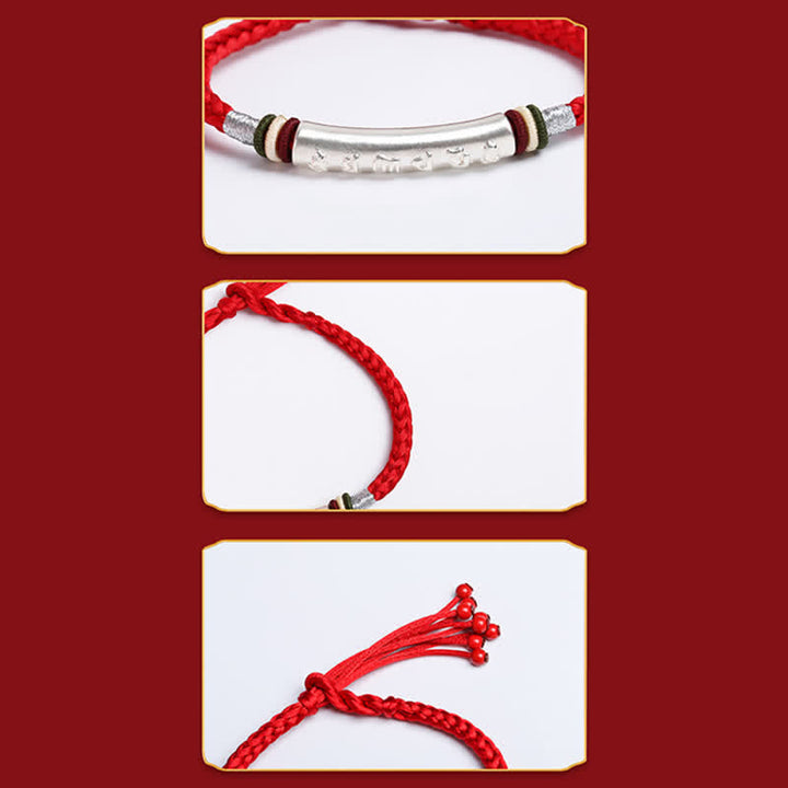 Braccialetto di corda di protezione e forza Om Mani Padme Hum in argento sterling 999 Buddha Stones - image 6
