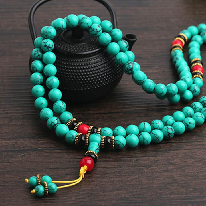 Bracciale Mala di guarigione in turchese tibetano Buddha Stones