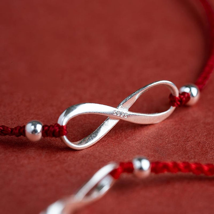 Buddha Stones 925 Sterling Silver Endless Knot Protezione Fortuna Braccialetto Cavigliera Corda Rossa - image 14