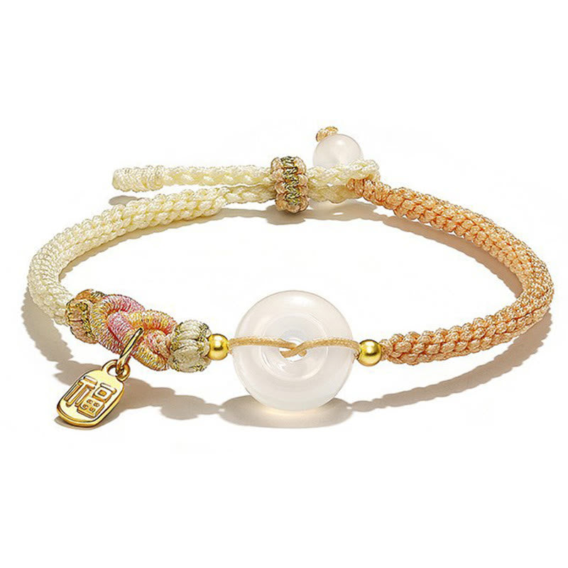 Braccialetto di corda intrecciata con fibbia in agata bianca fatta a mano con Buddha Stones , fortuna, felicità e protezione