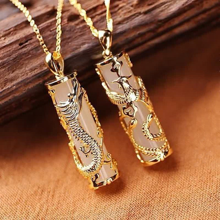 Buddha Stones Giada Drago Fenice Rame Benedizione Armonia Collana Pendente - image 6