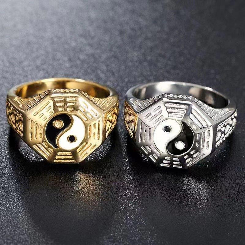 Anello portafortuna in rame con simbolo Yin Yang