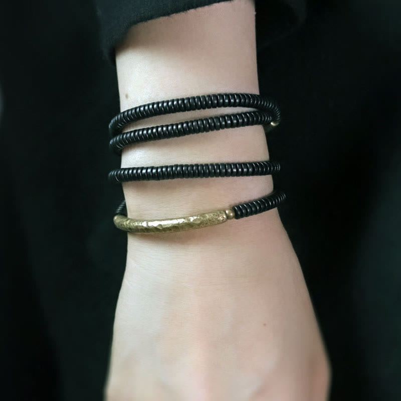 Bracciale multistrato in ottone, rame e legno di ebano Buddha Stones - image 12