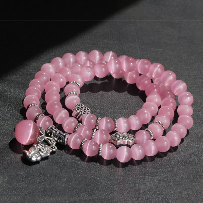 Braccialetto triplo avvolgente con supporto PiXiu Cat Eye Buddha Stones