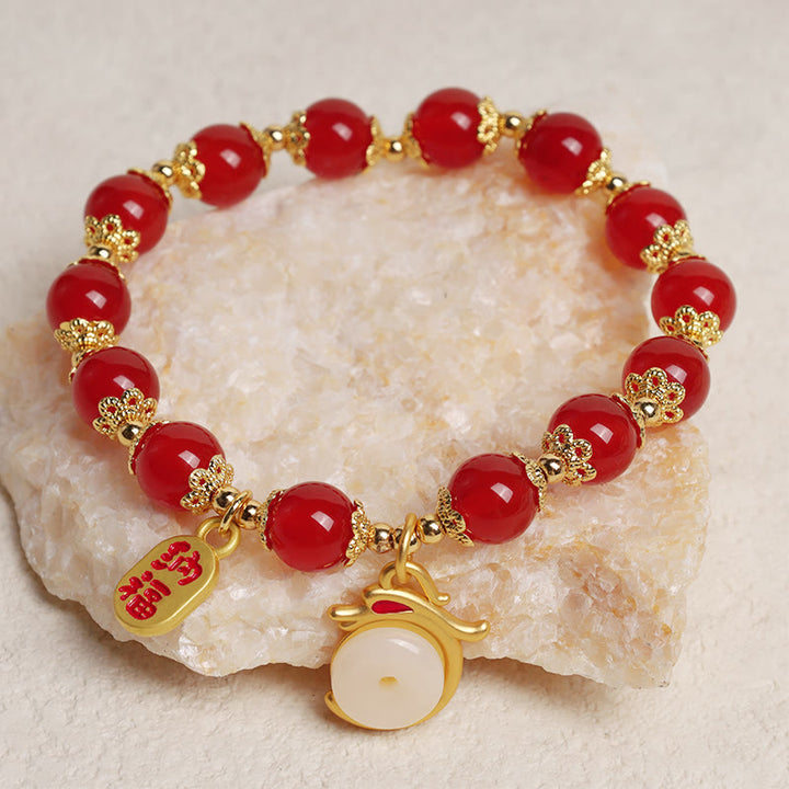 Buddha Stones Anno del Drago Agata Rossa Avventurina Verde Fibbia della Pace Carattere Fu Bracciale Fortunato