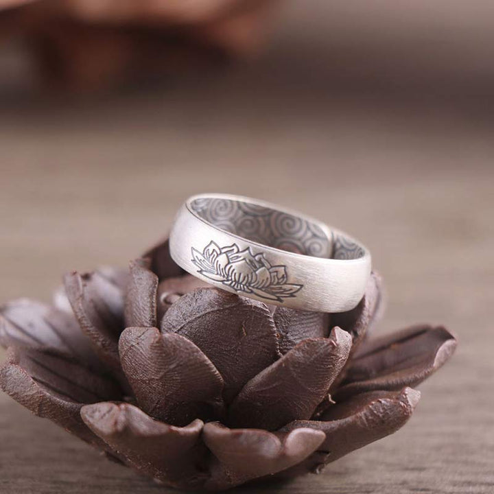Anello di benedizione Buddha Stones 999 Sterling Silver Lotus Elephant Six True Words - image 4