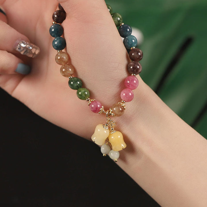 Braccialetto dell'amore con perline di fiori di tormalina colorata naturale Buddha Stones