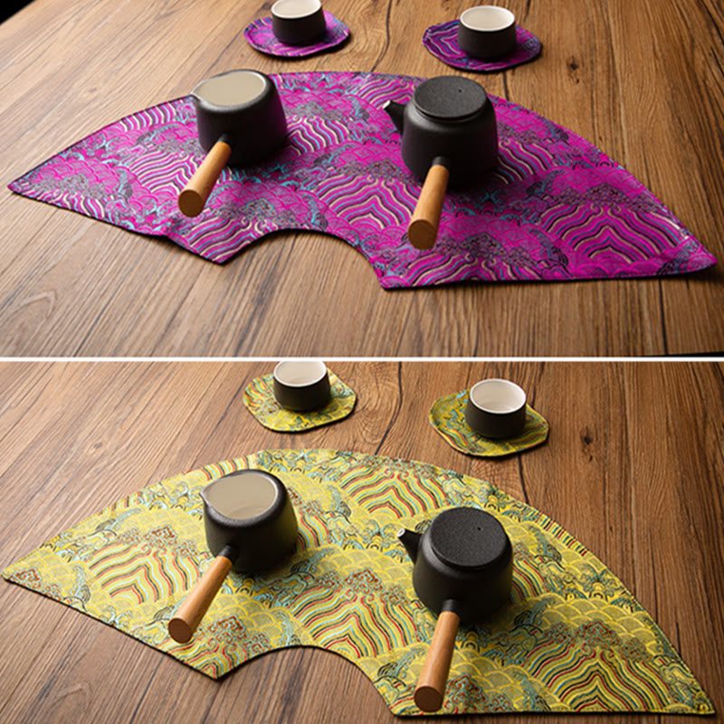 Buddha Stones Vintage Sea Wave Bamboo Plum Blossom Ricamato Tazza Sottobicchiere Tazza da Tè Kung Fu Tappetino da Tè
