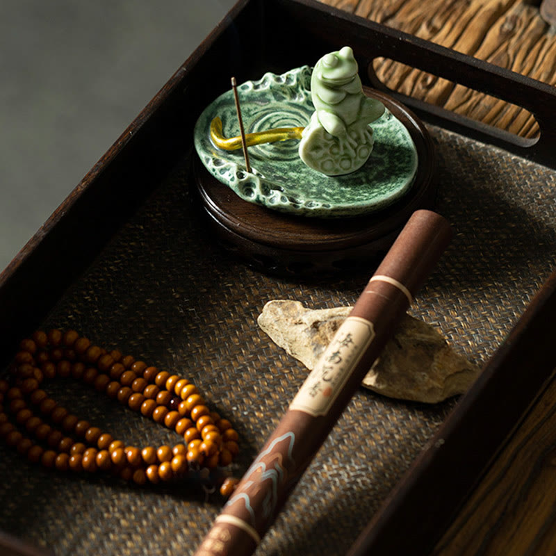 Buddha Stones Foglia Meditazione Rana Modello Guarigione Ceramica Bruciatore Incenso Decorazione