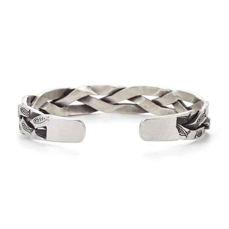 Bracciale rigido con Buddha Stones pesce koi con design intrecciato, fortuna e ricchezza