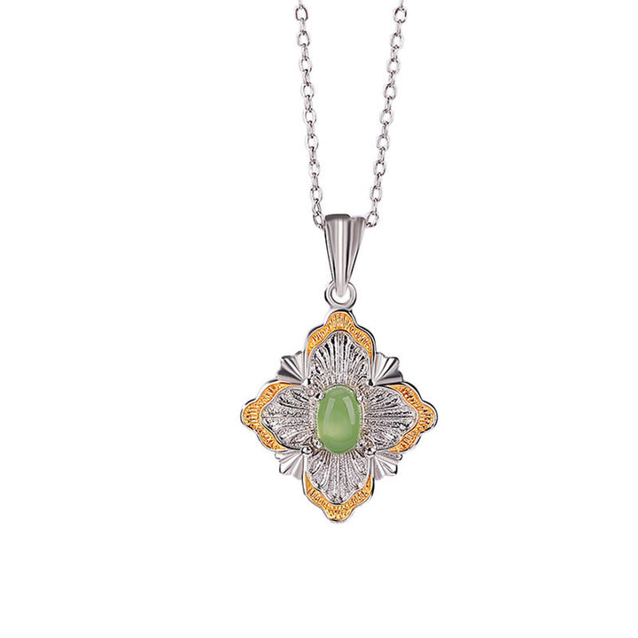 Collana con ciondolo a forma di rombo in giada ciano Hetian, design a Buddha Stones , in argento sterling 925 placcato oro, con guarigione della fortuna