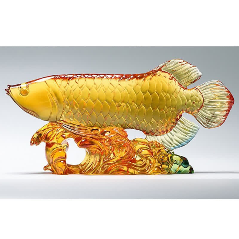 Pezzo d'arte fatto a mano in cristallo Liuli Koi Fish, decorazione per ufficio e casa - image 4
