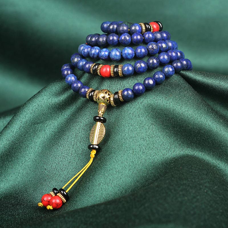 Braccialetto positivo in pietra tibetana Mala con lapislazzuli e lazurite Buddha Stones - image 2