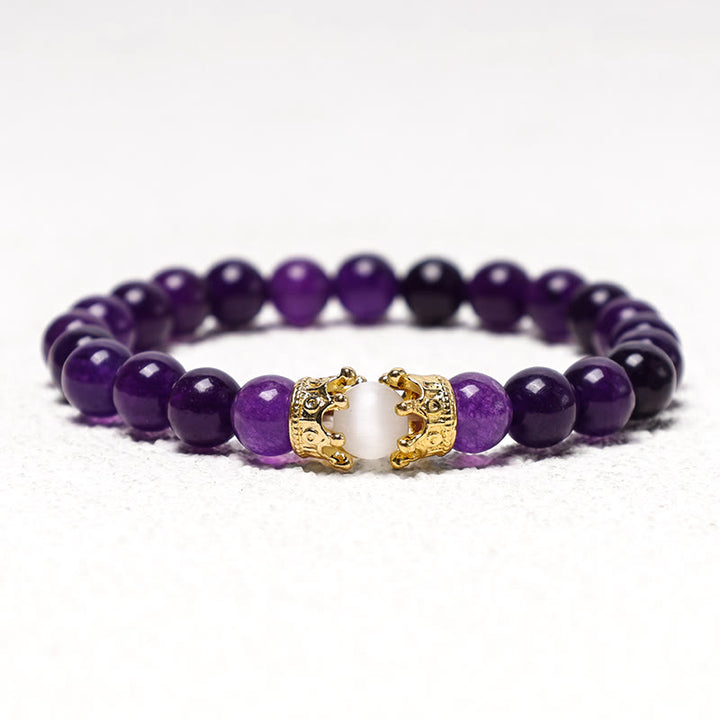 Buddha Stones Pietra naturale Corona del re e della regina Perline di energia curativa Bracciale di coppia