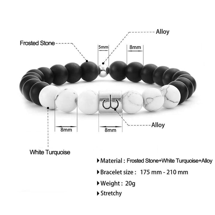 Buddha Stones 12 Costellazioni dello Zodiaco Pietra Naturale Smerigliata Braccialetto di Perline di Turchese Bianco Fortuna