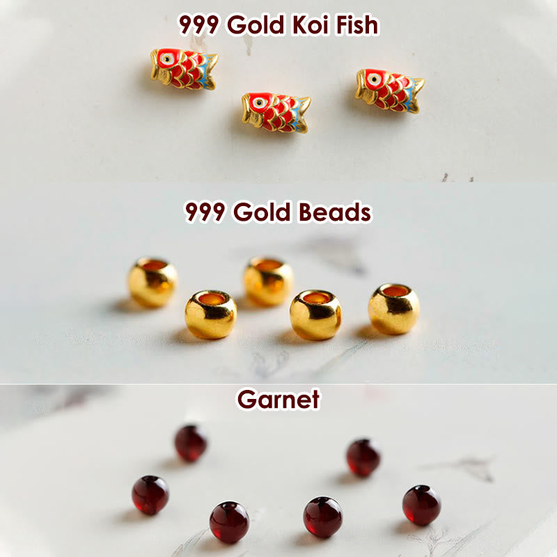 Braccialetto di protezione in granato naturale con pesce koi in oro 999 Buddha Stones - image 7
