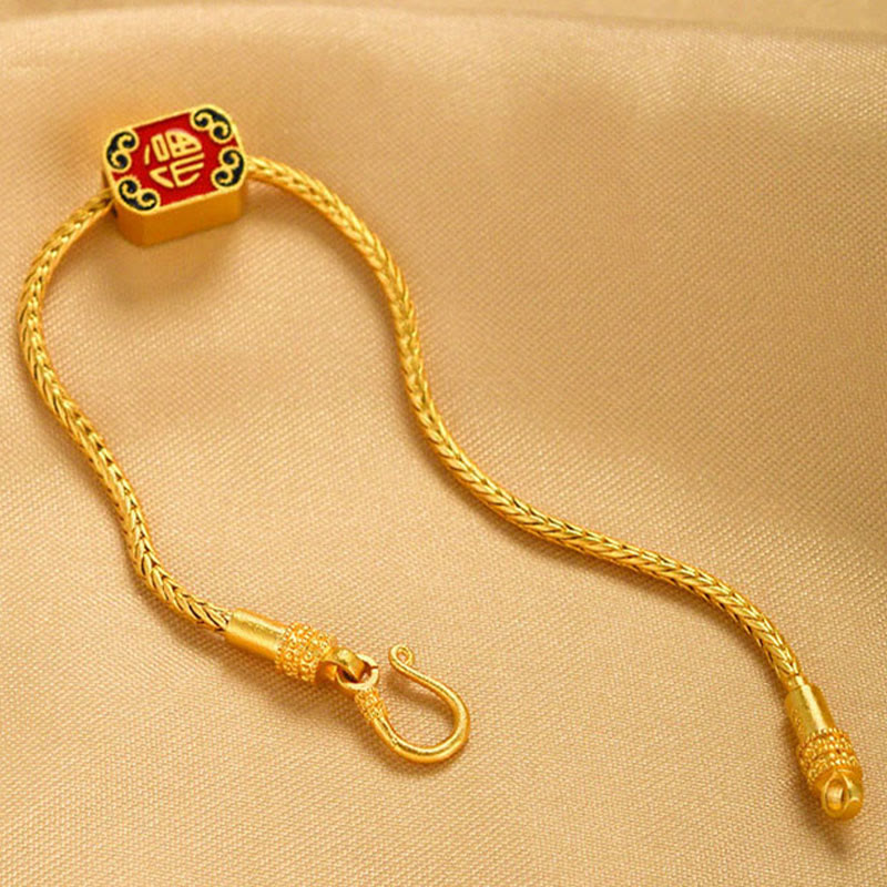 Braccialetto della pace Buddha Stones tibetane in oro 18 carati Om Mani Padme Hum, pesce koi portafortuna, carattere Fu, moneta di rame - image 10